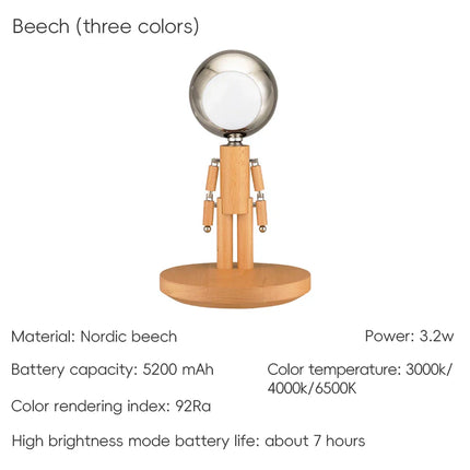 Lunar Robot Astronaut Wooden Table Lamp