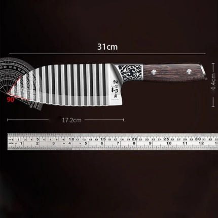 Wooden Handle Ribbed Design Kitchen Knife