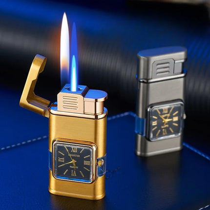 Dual Flame Built-in Watch Butane Gas Lighter