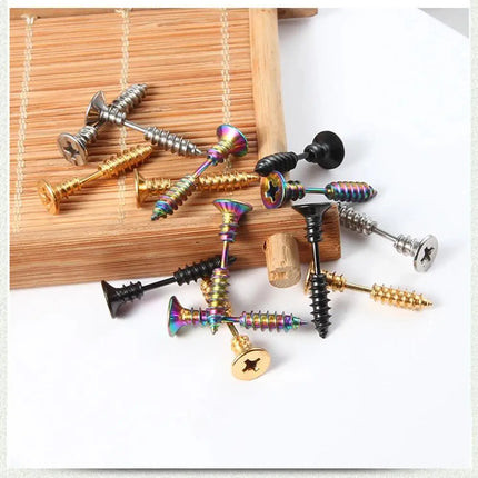 Realistic Screw Industrial Steel Earrings