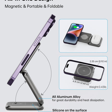 3in1 Foldable Magnetic Smart Wireless Charger Stand