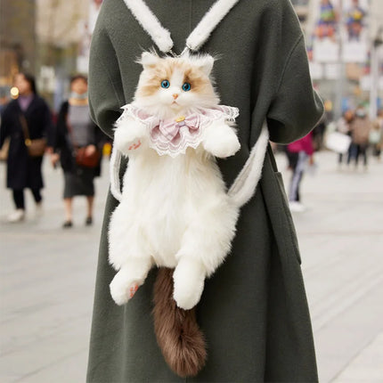 Realistic Cute Plush Cat Backpack