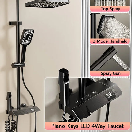 Digital Temperature Display Rain Feel Elegant Shower Set