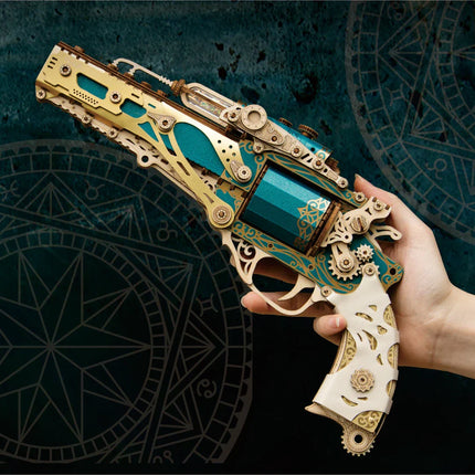 Mechanical Steampunk DIY Wooden Puzzle Toy Revolver