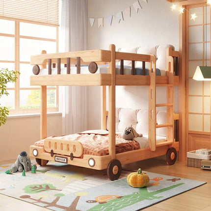Cute Bus Two-Level Playhouse Wooden Bunk Bed