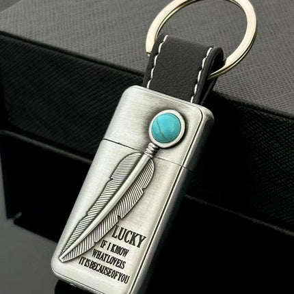 Turquoise Stone Vintage Metal Keychain Lighter