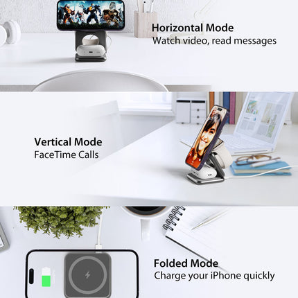 3in1 Foldable Magnetic Smart Wireless Charger Stand