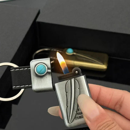 Turquoise Stone Vintage Metal Keychain Lighter