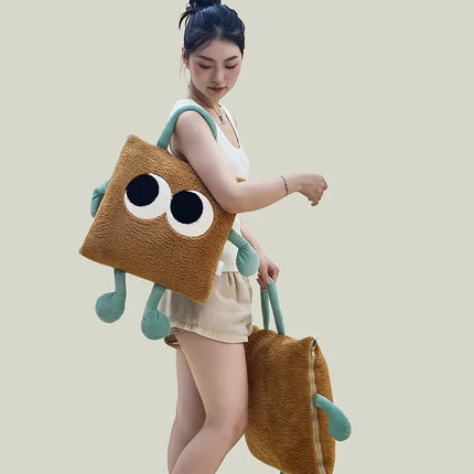 Cute Monster Portable Soft Throw Pillow Blanket