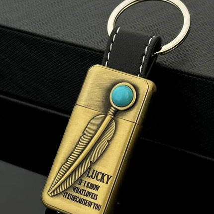 Turquoise Stone Vintage Metal Keychain Lighter