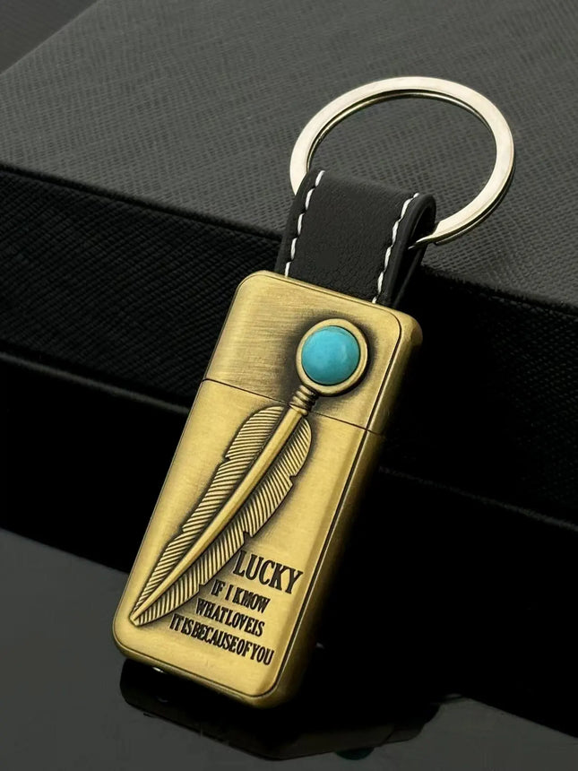 Turquoise Stone Vintage Metal Keychain Lighter