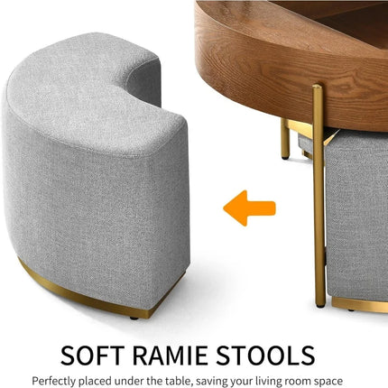 Ottoman Seating Liftable Wooden Coffee Table Set
