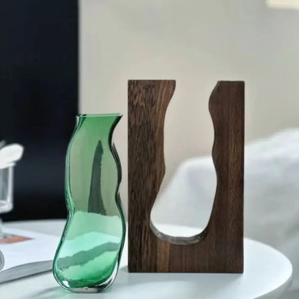Geometric Wooden Glass Accent Flower Vase
