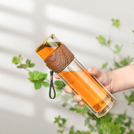 2in1 Double Wall Thermal Smart Tea Glass Bottle