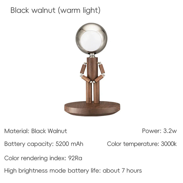 Lunar Robot Astronaut Wooden Table Lamp