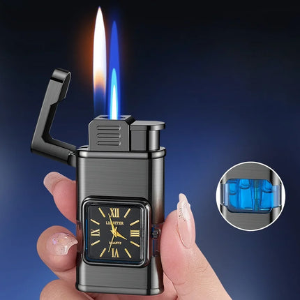 Dual Flame Built-in Watch Butane Gas Lighter