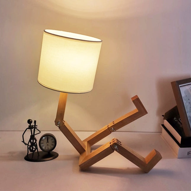 Thinker Wooden Robot Modern Night Lamp