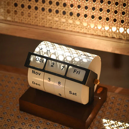 Mid-Century Rotating Wooden Perpetual Desk Calendar