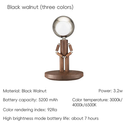 Lunar Robot Astronaut Wooden Table Lamp