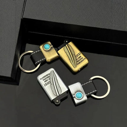 Turquoise Stone Vintage Metal Keychain Lighter