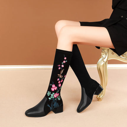 Colorful Low Heel High Sleeve Winter Boots