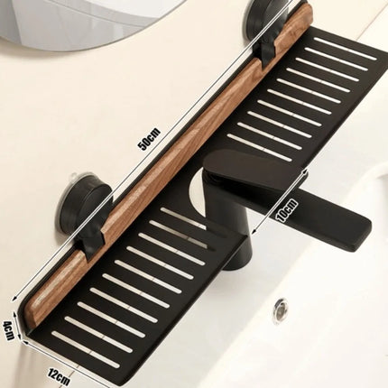 Over Sink Suction Cup Walnut Bathroom Rack
