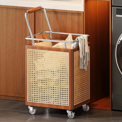 Nordic Rattan Style Rolling Storage Basket