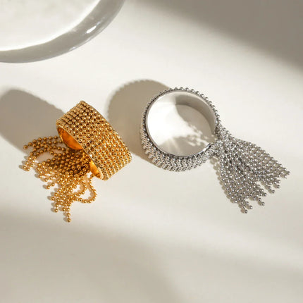 18K Gold Tassel Statement Adjustable Ring