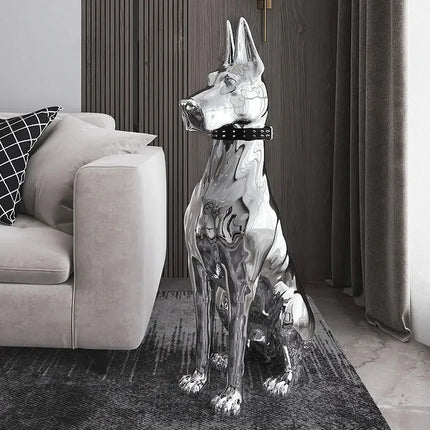 Shiny Doberman Elegant Floor Sculpture