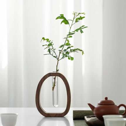 Oval Wood Frame Single Stem Vase
