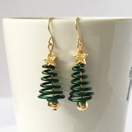 Spiral Christmas Tree Dangle Earrings