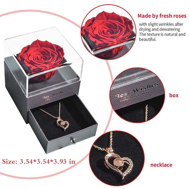 Natural Eternal Rose Necklace Jewelry Box
