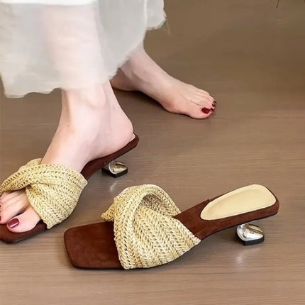 Breeze Mule Knit Square Toe Heeled Sandals