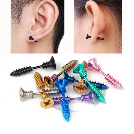 Realistic Screw Industrial Steel Earrings