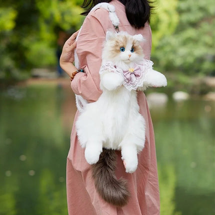 Realistic Cute Plush Cat Backpack