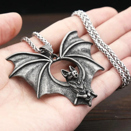 Gothic Night Bat Pendant Necklace
