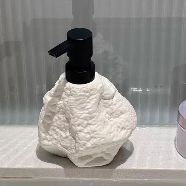 Sculptural Stone-Textured Ceramic Soap Dispenser