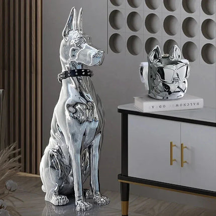 Shiny Doberman Elegant Floor Sculpture