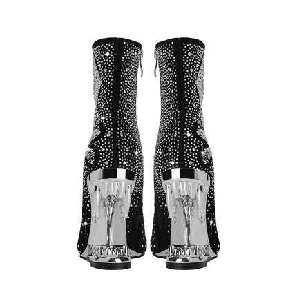 Tiger Gleam Rhinestone Skull High Heel Shoes