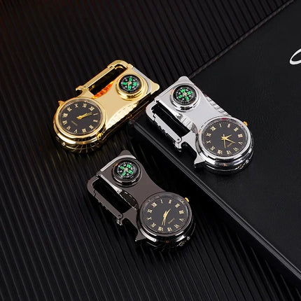 4in1 Windproof Metal Butane Compass Watch Keychain Lighter