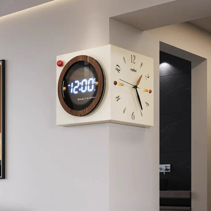 Corner-Split Dual Display Minimal Wall Clock