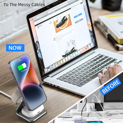 3in1 Foldable Magnetic Smart Wireless Charger Stand