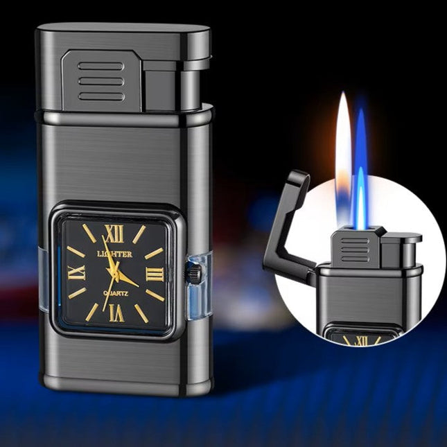 Dual Flame Built-in Watch Butane Gas Lighter