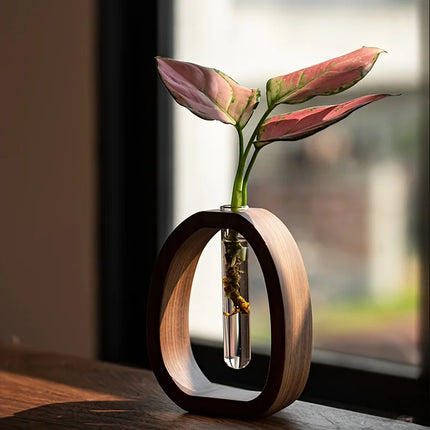 Oval Wood Frame Single Stem Vase