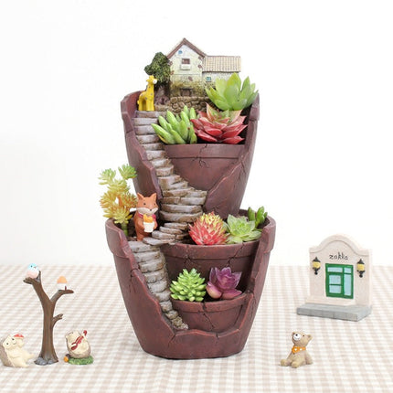 Mini Cottage Succulent Landscape Planter Pot