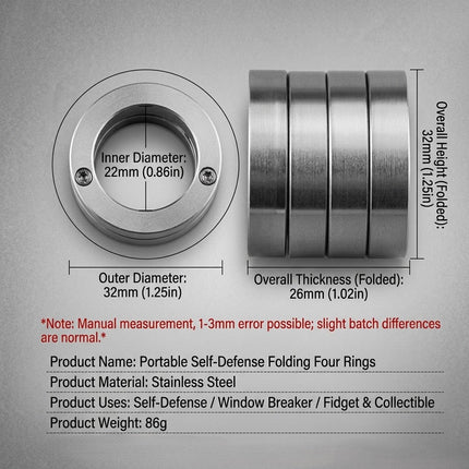 Stainless Steel Self-Defense Rotatable Foldable Ring