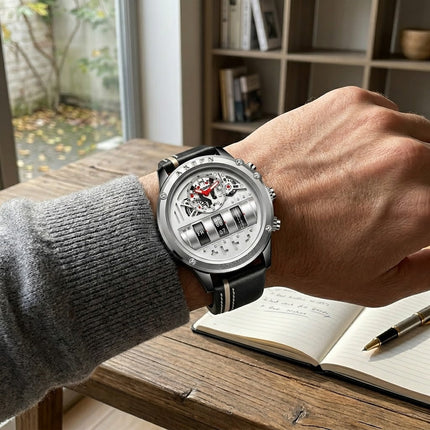Time Capsule Rotating Calendar Engine Dial Watch