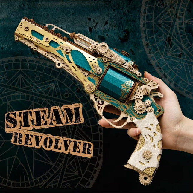 Mechanical Steampunk DIY Wooden Puzzle Toy Revolver