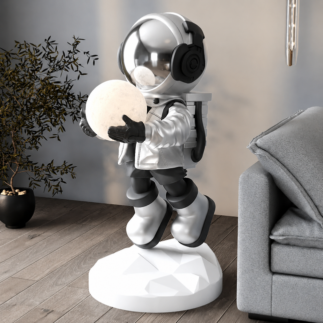 Large Astronaut Floor Decor with LED Light – Space Museum Style Spaceman Statue for Living Room
