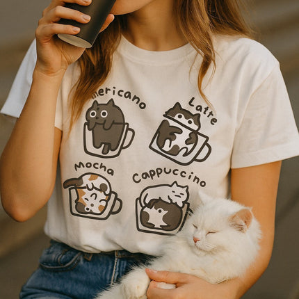 Cat Coffee Lover Funny T-Shirt